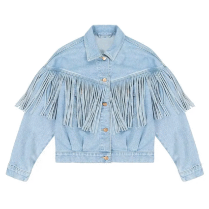 Landman Michelle Randolphs Denim Fringe Jacket