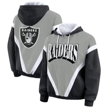 Las Vegas Raiders WEAR Erin Andrews Black Silver Retro Crinkle Hoodie