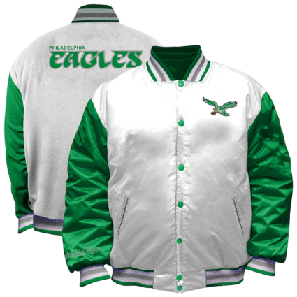 Philadelphia Eagles Mitchell & Ness White Throwback Satin Jacket