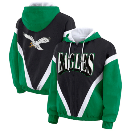 Philadelphia Eagles WEAR by Erin Andrews Kelly Green Black Retro Hoodie