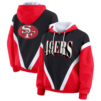 San Francisco 49ers WEAR Erin Andrews Black Scarlet Crinkle Jacket