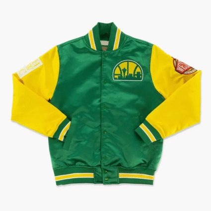 Seattle Supersonics Primetime Green and Gold Satin Jacket