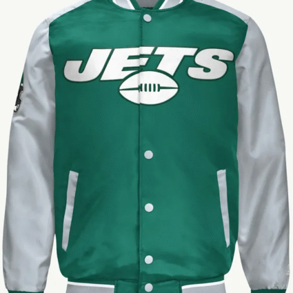 NY Jets Green and Gray Varsity Satin Jacket