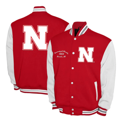 Nebraska Huskers Fleece Scarlet and White Varsity Jackets