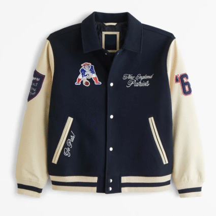 New England Patriots Navy and Eggshell Varsity Bomber Jacket