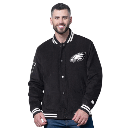 Starter Black Philadelphia Eagles Blackout Corduroy Varsity Jacket