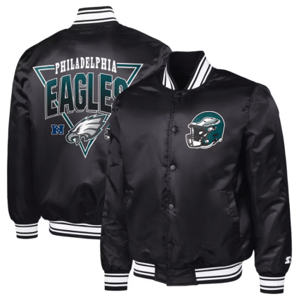 Starter Black Philadelphia Eagles Triangle Varsity Satin Jackets