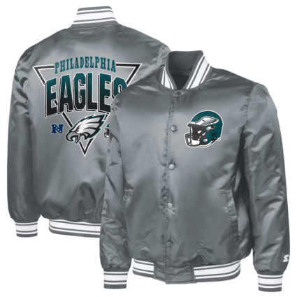 Starter Gray Philadelphia Eagles Triangle Varsity Satin Jackets