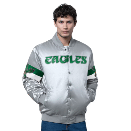 Starter Silver Philadelphia Eagles Triple Option Varsity Jacket
