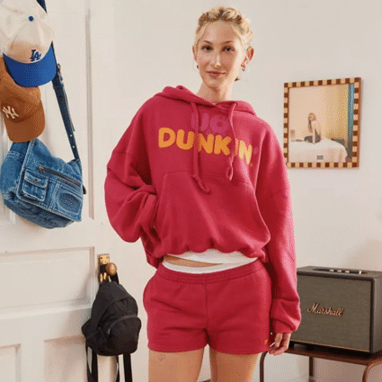 UO x Dunkin Graphic Bubbles Womens Oversized Hoodie – Brown & Pink