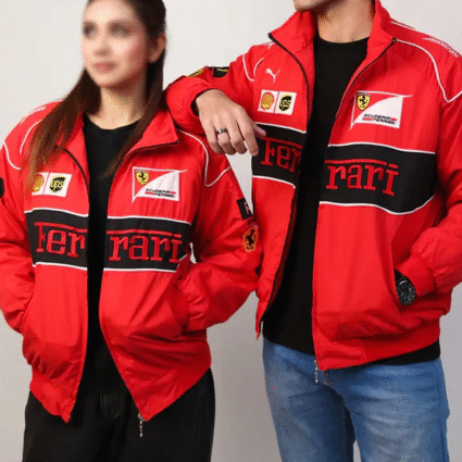 Vintage Racing F1 Ferrari Embroidery Black Red Full Zip Jacket