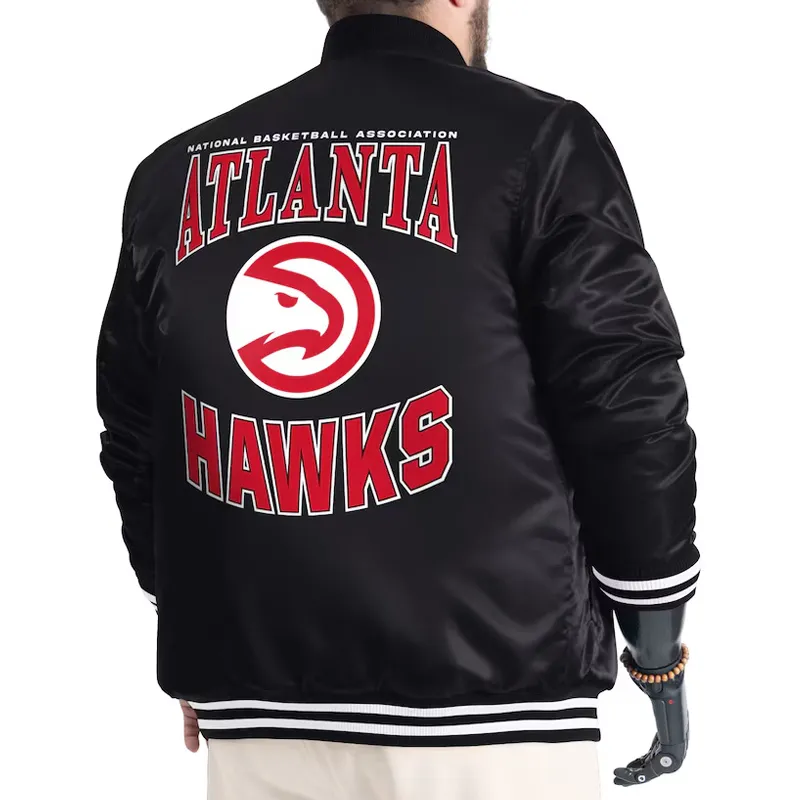 Atlanta Hawks Adaptive Bold Logo Varsity Satin Jacket - Image 5