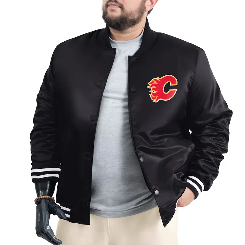 Calgary Flames Adaptive Bold Logo Varsity Satin Jacket - Image 2