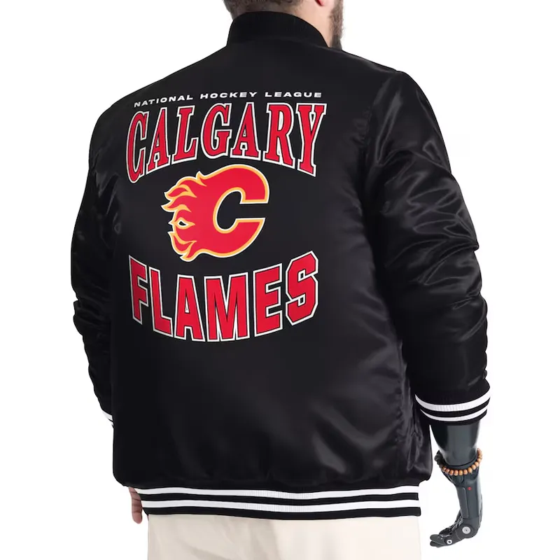 Calgary Flames Adaptive Bold Logo Varsity Satin Jacket - Image 3