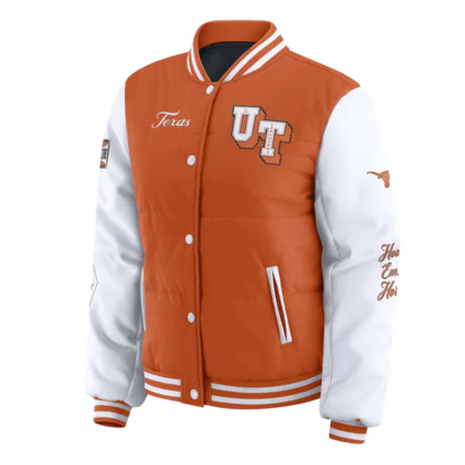 Burnt Orange White NCAA Texas Longhorns Puffer Jacket