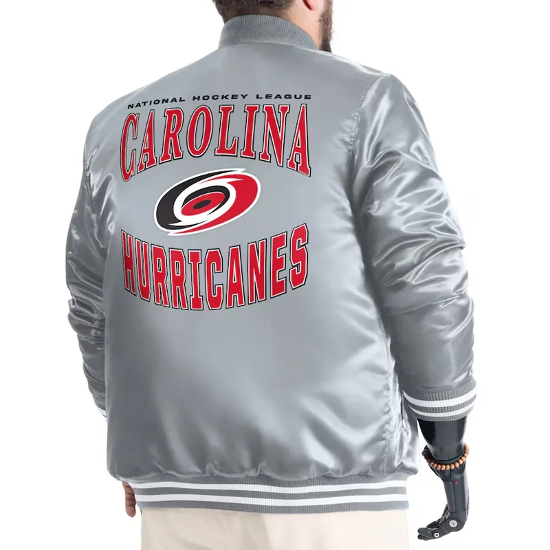 Carolina Hurricanes Adaptive Bold Logo Varsity Satin Jacket - Image 3