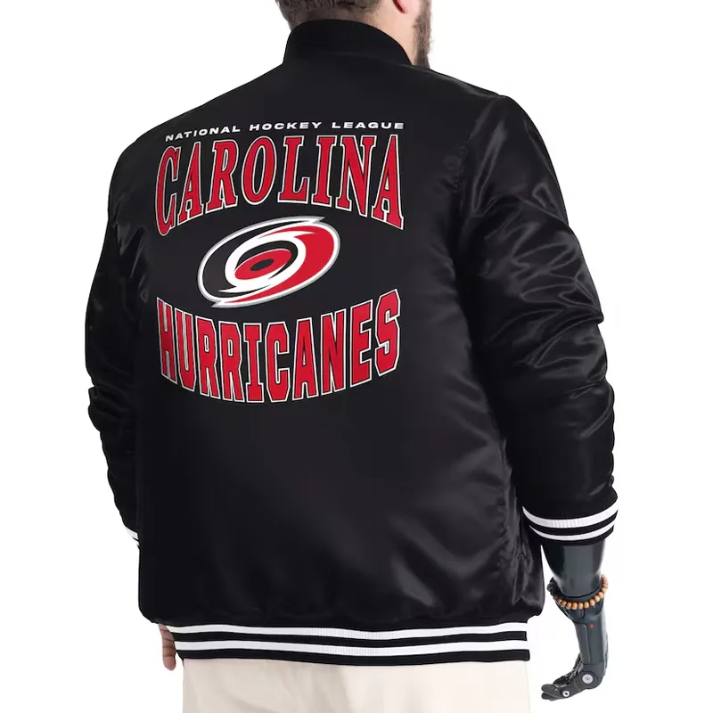 Carolina Hurricanes Adaptive Bold Logo Varsity Satin Jacket - Image 5