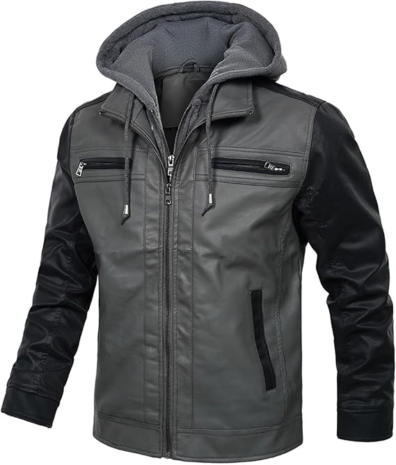 Cowhide Leather Jacket with Detachable Hood