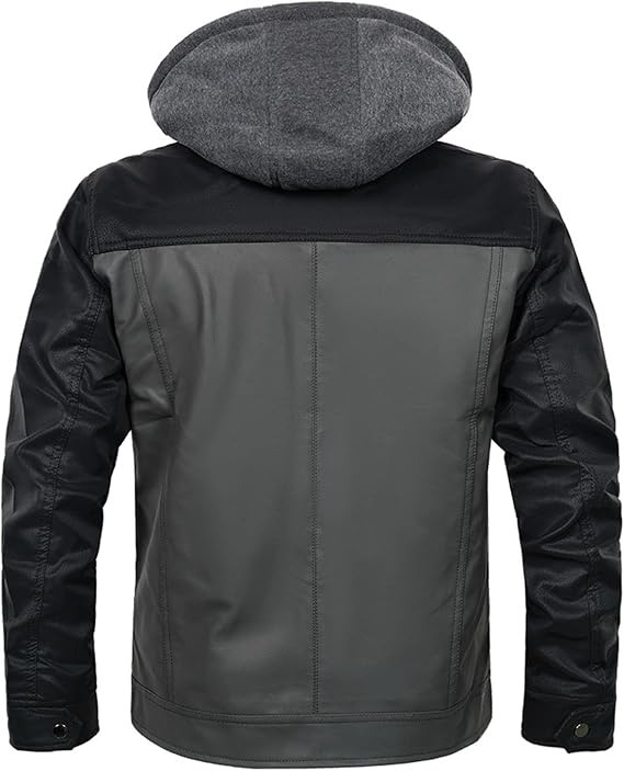 Men's Motorcycle Hooded Bomber Jacket With A Hood - Image 3