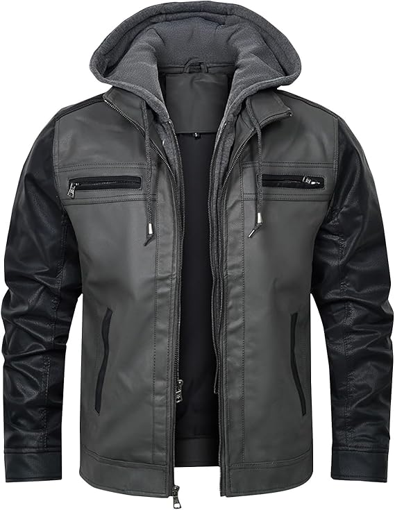 Men's Motorcycle Hooded Bomber Jacket With A Hood - Image 2