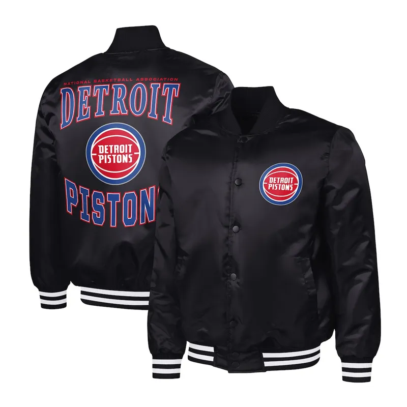 Detroit Pistons Adaptive Bold Logo Varsity Satin Jacket - Image 4
