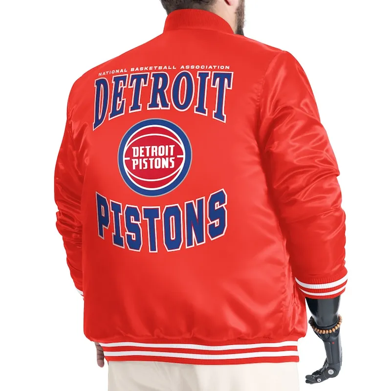 Detroit Pistons Adaptive Bold Logo Varsity Satin Jacket - Image 3
