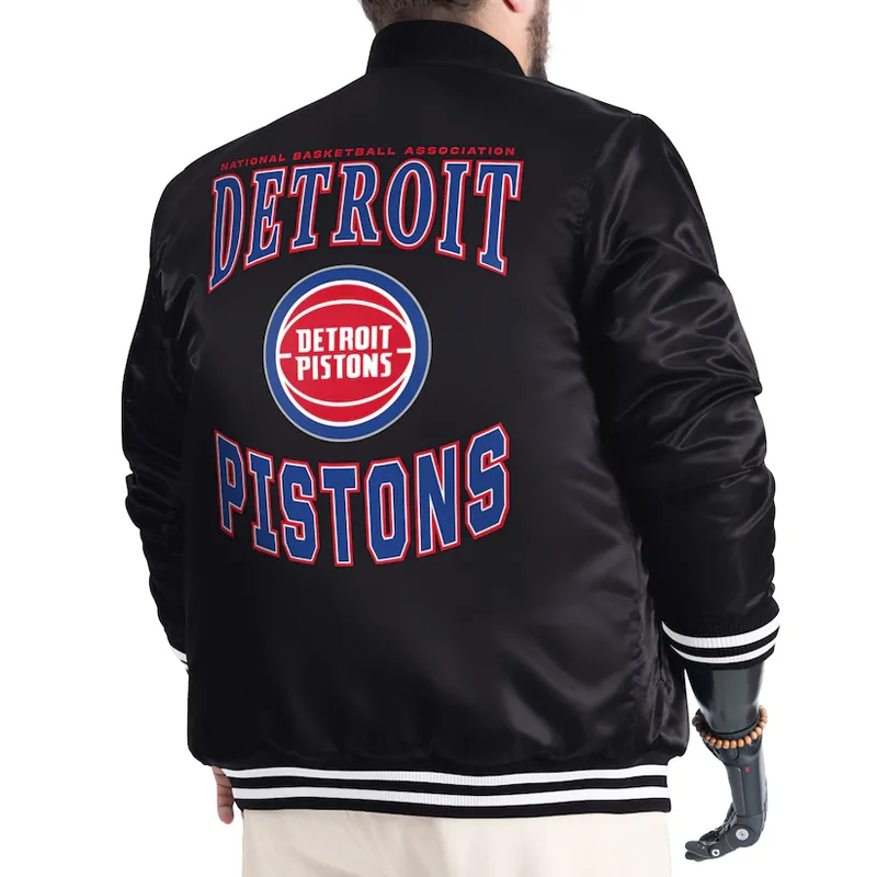 Detroit Pistons Adaptive Bold Logo Varsity Satin Jacket - Image 6
