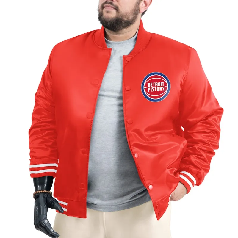 Detroit Pistons Adaptive Bold Logo Varsity Satin Jacket - Image 2