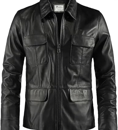 Four-Pocket Design Leather Jacket