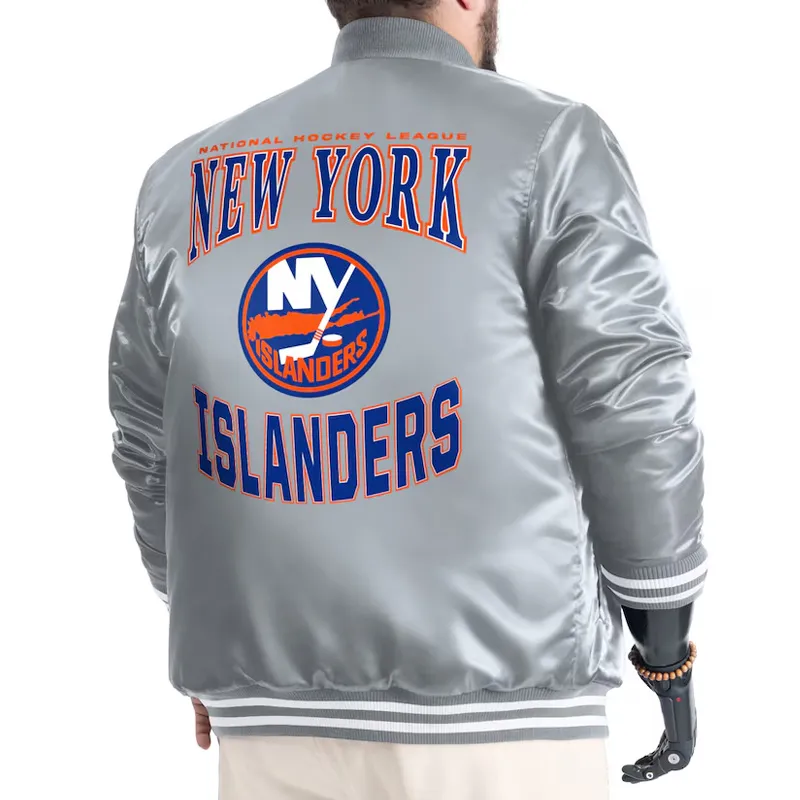 NY Islanders Adaptive Bold Logo Varsity Satin Jacket - Image 3