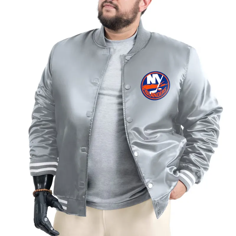NY Islanders Adaptive Bold Logo Varsity Satin Jacket - Image 2