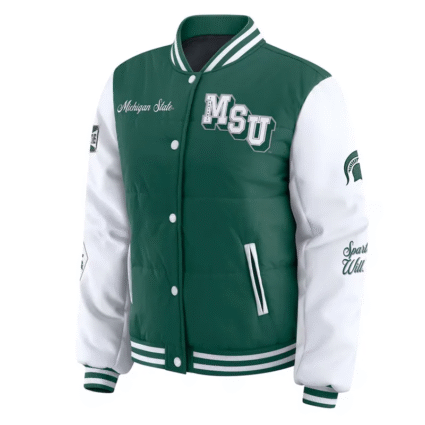 Green and White Michigan State Puffer Jacket
