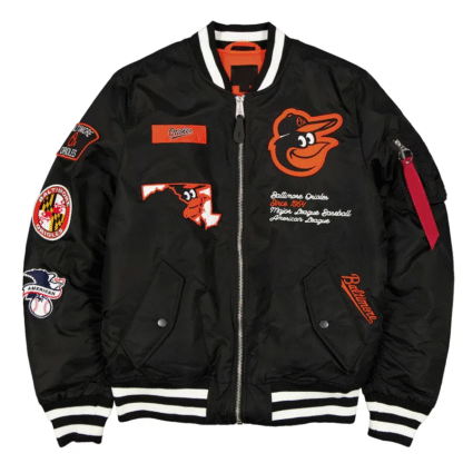 MLB Baltimore Orioles Black Bomber Satin Jacket