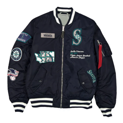 MLB Seattle Mariners Navy Bomber Satin Jacket