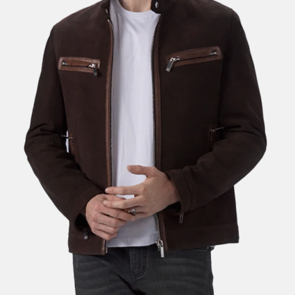Mens Brown Suede Leather Cafe Racer Jacket