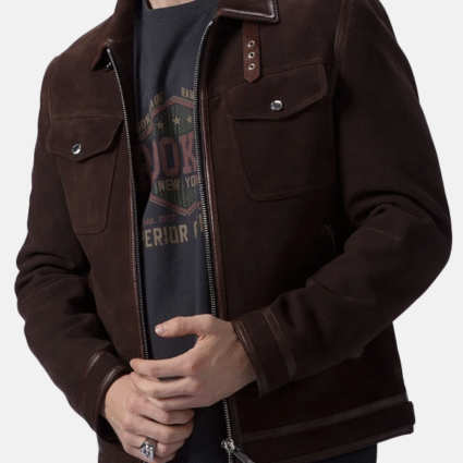Mens Brown Suede Trucker Casual Leather Jacket