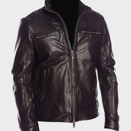 Mens Four Pockets Classic Black Biker Jacket
