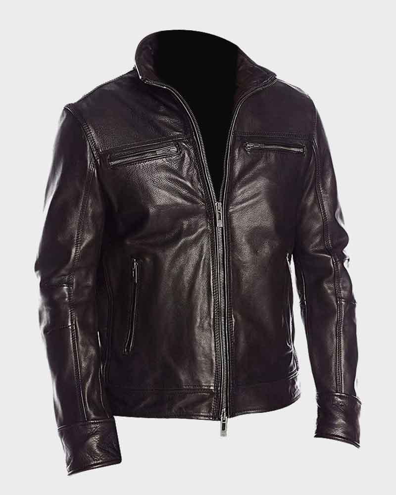 Mens Four Pockets Classic Black Biker Jacket