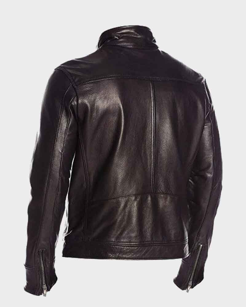 Mens Four Pockets Classic Black Biker Jacket - Image 2
