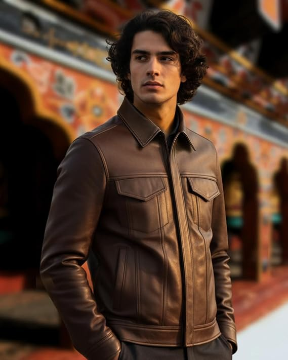 Men's Brown Minimalist Premium Vegan Leather Jacket - Image 4