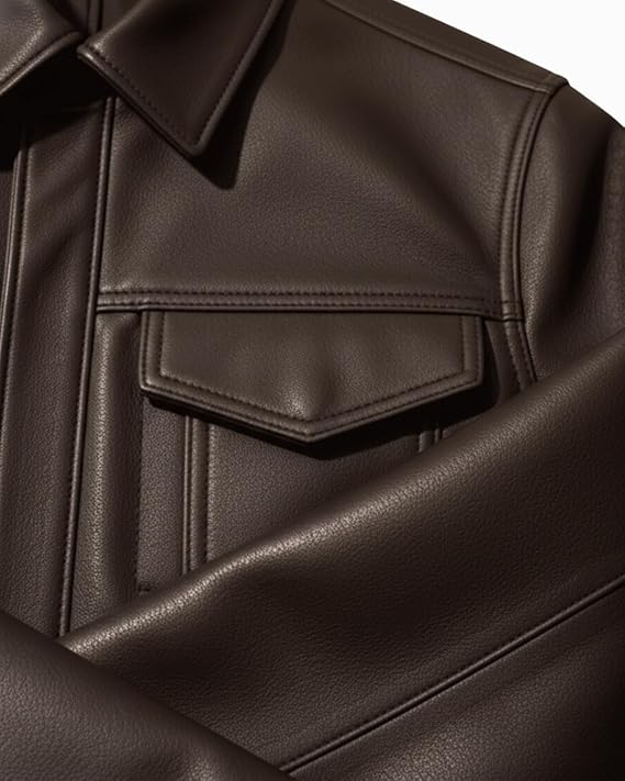 Men's Brown Minimalist Premium Vegan Leather Jacket - Image 3