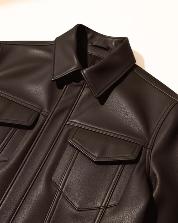 Men's Brown Minimalist Premium Vegan Leather Jacket - Image 2