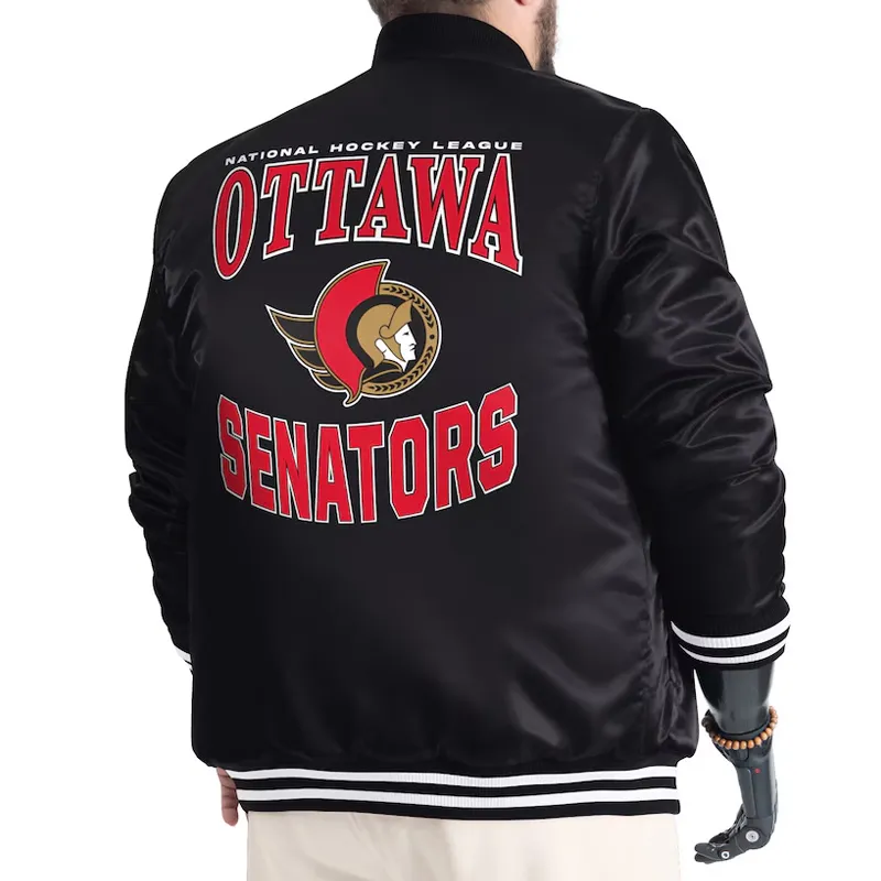 Ottawa Senators Adaptive Bold Logo Varsity Satin Jacket - Image 3