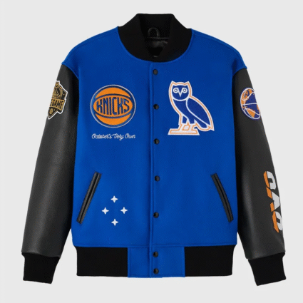 NY Knicks OVO Royal and Black Varsity Jacket