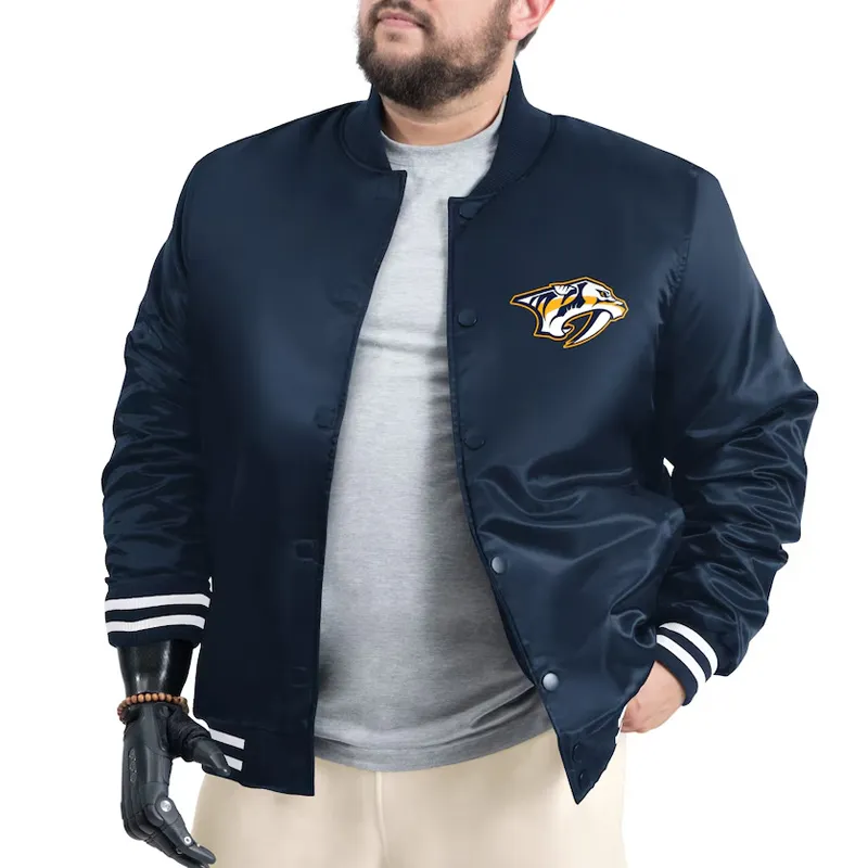Nashville Predators Adaptive Bold Logo Varsity Satin Jacket - Image 2