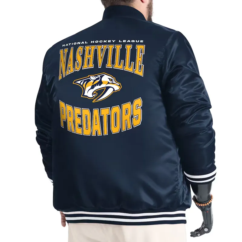 Nashville Predators Adaptive Bold Logo Varsity Satin Jacket - Image 3