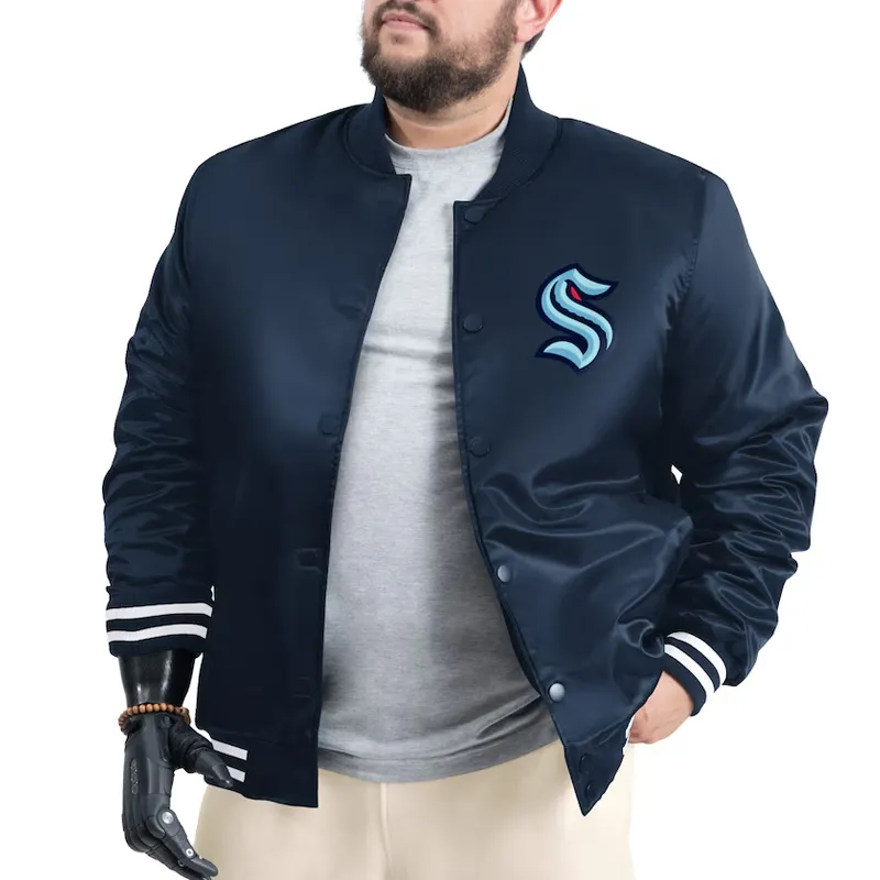 Seattle Kraken Adaptive Bold Logo Varsity Satin Jacket - Image 2