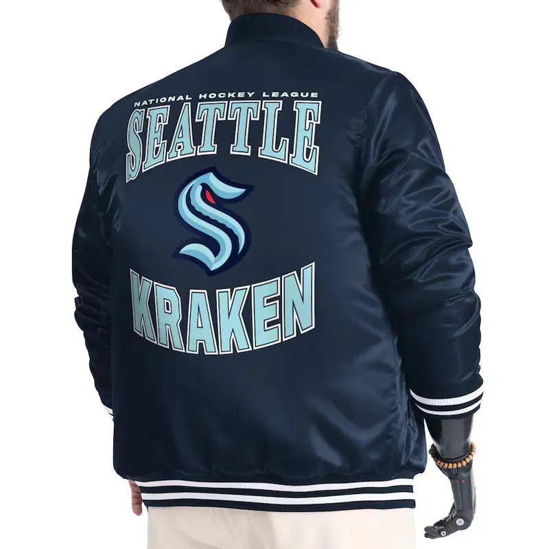 Seattle Kraken Adaptive Bold Logo Varsity Satin Jacket - Image 3