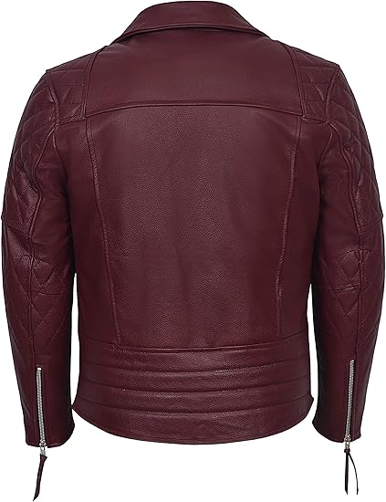 Men's Oxblood Hide Biker Style Real Cowhide Leather Jacket - Image 4