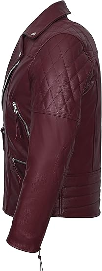 Men's Oxblood Hide Biker Style Real Cowhide Leather Jacket - Image 3